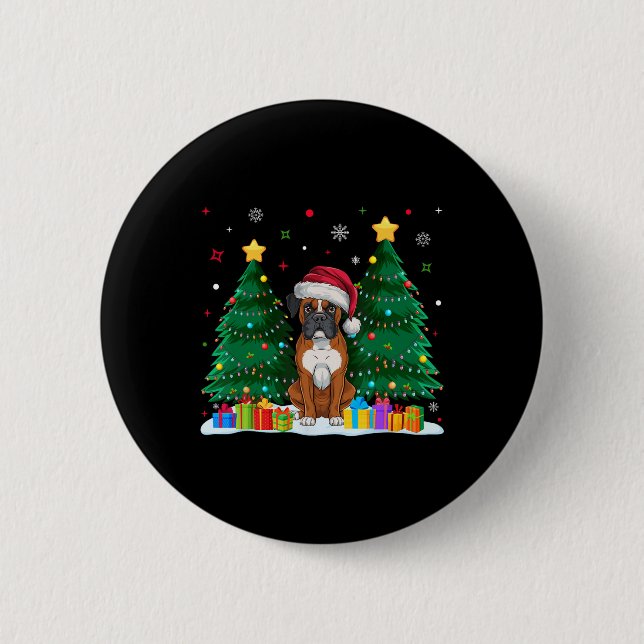 Bóton Redondo 5.08cm Cachorro Boxer Abriga Santa Hat Doce De Natal Feio (Frente)
