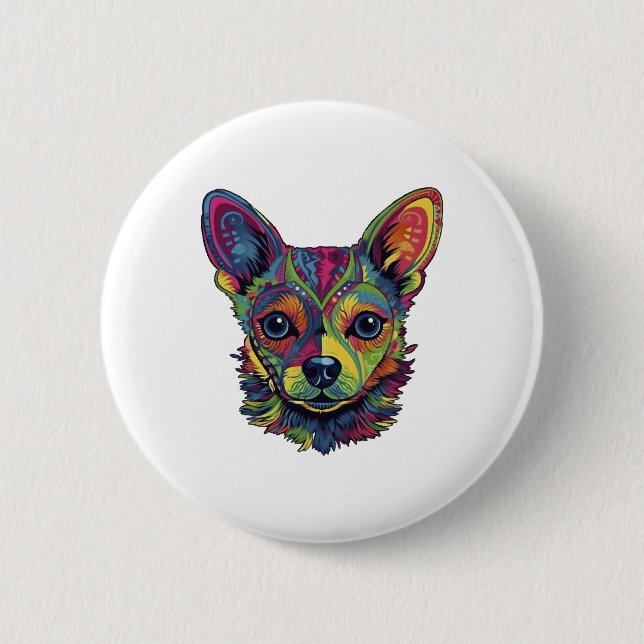 Bóton Redondo 5.08cm Cachorro Cachorro de Pintura do Abstrato Chihuahua (Frente)