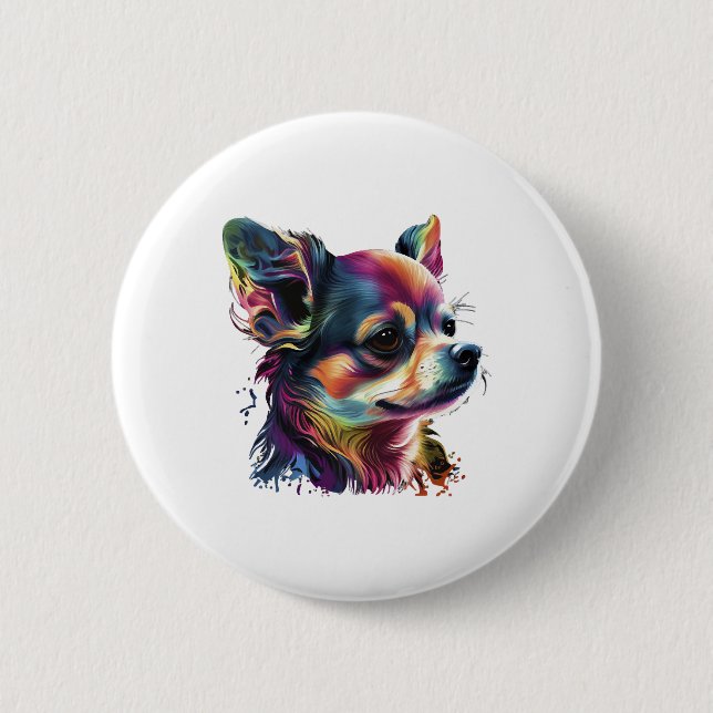 Bóton Redondo 5.08cm Cachorro Cachorro de Pintura do Abstrato Chihuahua (Frente)