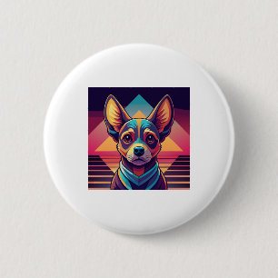 Bóton Redondo 5.08cm Cachorro Chihuahua Neon Retro - Arte de Cachorro S