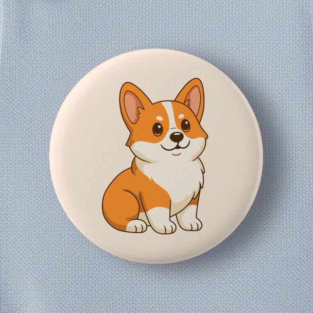 Bóton Redondo 5.08cm Cachorro Corgi Beige Fofo (Criador carregado)
