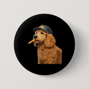 Bóton Redondo 5.08cm Cachorro Golden Doodle Fumando com Chapéu Meme de
