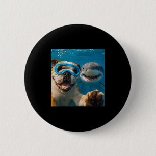Bóton Redondo 5.08cm Cachorro Inglês Engraçado Selfie Com Oceano Tubarã