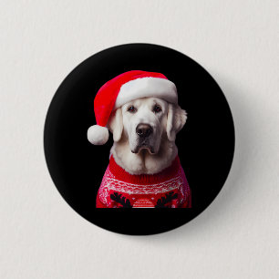 Bóton Redondo 5.08cm Cachorro Kuvasz com o dono do Natal de Santa Hat,
