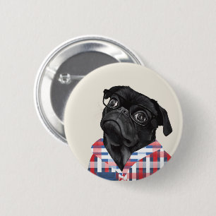 Bóton Redondo 5.08cm Cachorro Negro Cachorro Com Óculos E Cheque Camisa