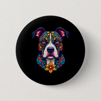 Bóton Redondo 5.08cm Cachorro Pitbull Crânio de Açúcar Mexicano Dia De