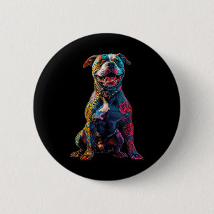 Bóton Redondo 5.08cm Cachorro Pitbull Tatuado Tatuagens de Cachorro Pit
