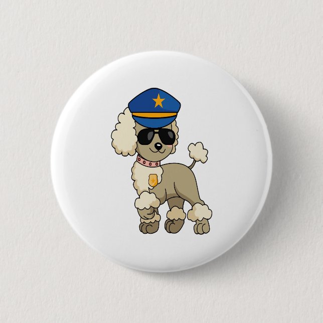 Bóton Redondo 5.08cm Cachorro-Poodle da Polícia de Chibi (Frente)