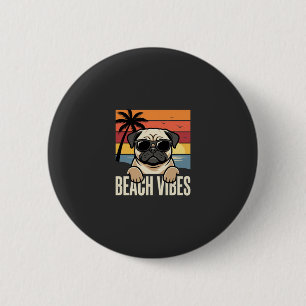 Bóton Redondo 5.08cm Cachorro Pug Vibrações da Praia Pôr do Sol