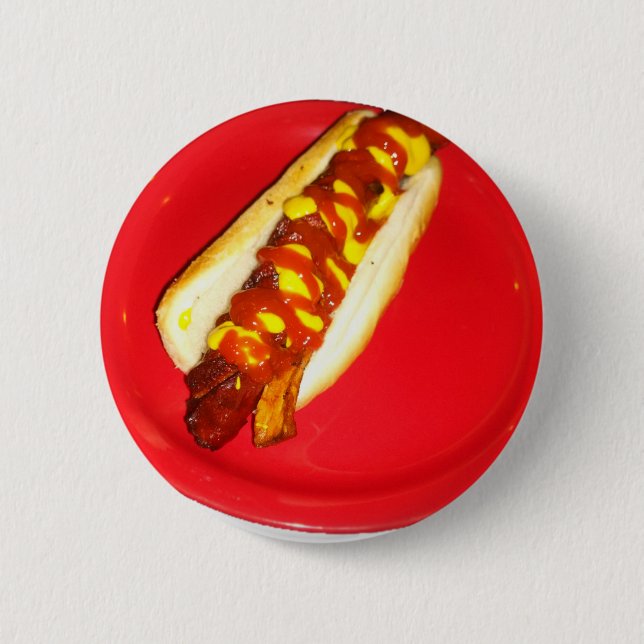 Bóton Redondo 5.08cm Cachorro quente com ketchup e mostarda (Frente)
