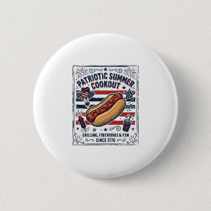 Bóton Redondo 5.08cm Cachorro Quente Patriótico Churrasco Vintage