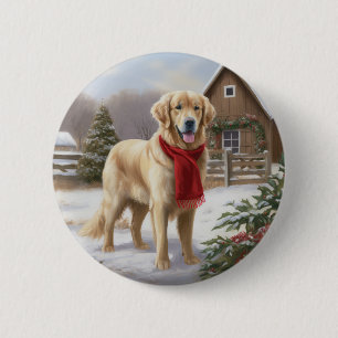 Bóton Redondo 5.08cm Cachorro Retriever Dourado na Neve Natal