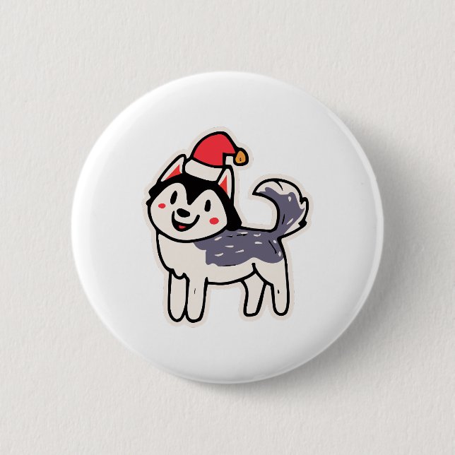 Bóton Redondo 5.08cm Cachorro Rouco de Natal Lover Malamute (Frente)