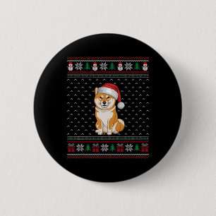 Bóton Redondo 5.08cm Cachorro Shiba Inu Vestindo o Amor de Papai Noel F