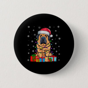 Bóton Redondo 5.08cm Cachorro Ugly Xmas Lights Santa Hat Tibetan Mastif