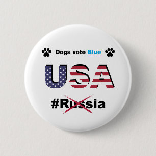 Bóton Redondo 5.08cm Cães Votam Blue USA, não Rússia, Liberal Resist