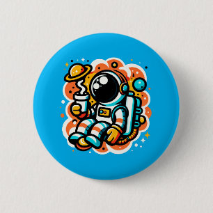 Bóton Redondo 5.08cm Café de Bebendo astronauta - Cafeína Espacial Exte