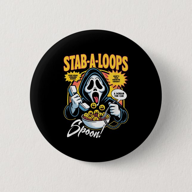 Bóton Redondo 5.08cm Caixa de Cereal de Terror Stab-a-loops Halloween  (Frente)