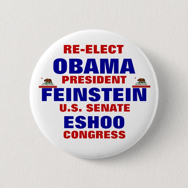 Bóton Redondo 5.08cm Califórnia para Obama Feinstein Eshoo (Frente)