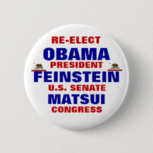 Bóton Redondo 5.08cm Califórnia para Obama Feinstein Matsui