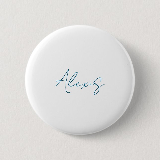 Bóton Redondo 5.08cm Caligrafia Nome Script Simples Branco Azul (Frente)