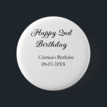 Bóton Redondo 5.08cm caligrafia simples segundo aniversário feliz mínim<br><div class="desc">design</div>