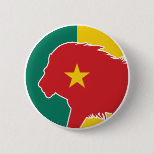 Bóton Redondo 5.08cm Camarões Leão Camarões Bandeira Nacional Animal