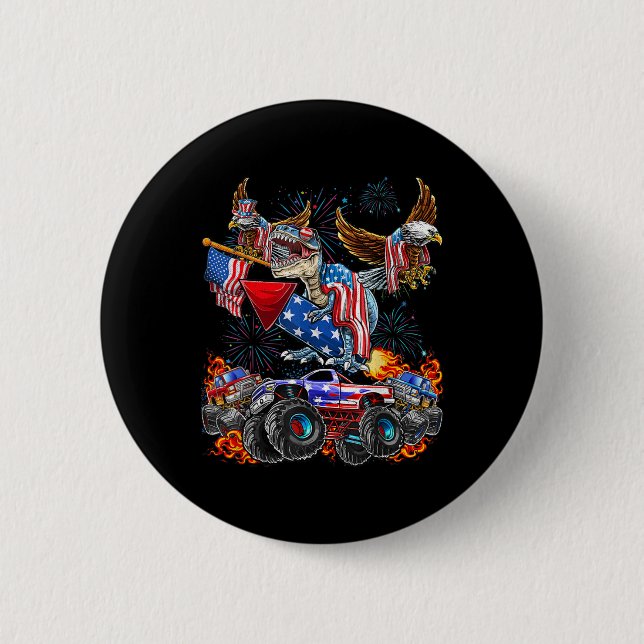 Bóton Redondo 5.08cm Caminhão Monstro Águia Dinossauro 4 de Julho Améri (Frente)