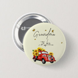 Bóton Redondo 5.08cm Caminhão Vermelho Vintage com flores girassosas Vo