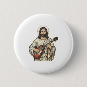 Bóton Redondo 5.08cm Camisa de desenho de gravura de guitarrista sagrad
