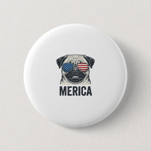 Bóton Redondo 5.08cm Camisa de Gravura Vintage Patriótica Pug Merica De