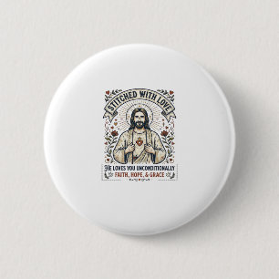 Bóton Redondo 5.08cm Camisa de Jesus Costurando Bordado Gráfico Cristão