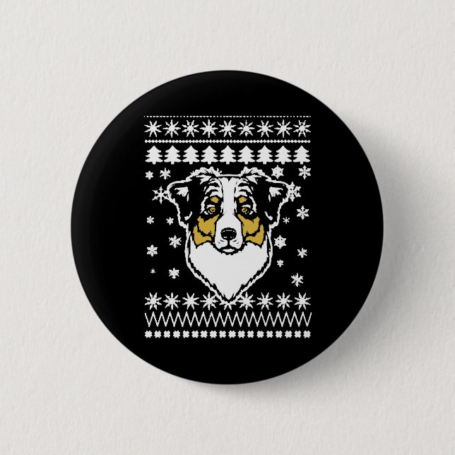 Bóton Redondo 5.08cm Camisa de Natal do Australian Shepherd (Frente)