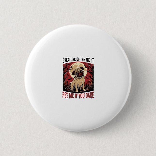 Bóton Redondo 5.08cm Camisa de Pug de Halloween com Cemitério Assustado (Frente)