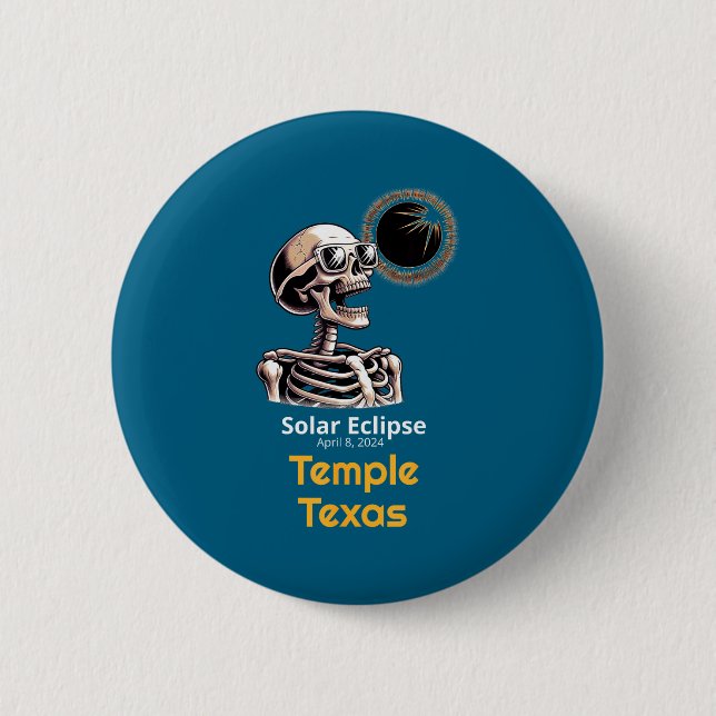 Bóton Redondo 5.08cm Camisa Esqueleto Eclipse Solar Templo Texas (Frente)