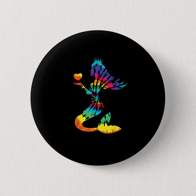 Bóton Redondo 5.08cm Camisa Mermaid Rainbow Tie-Dye nos anos 60 e 70 (Frente)