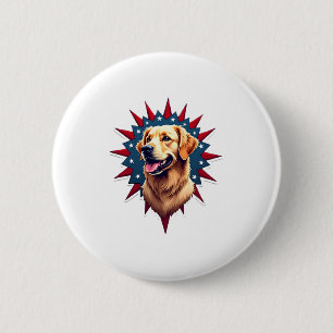 Bóton Redondo 5.08cm Camisa Patriótica com Canto do Golden Retriever Es
