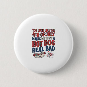 Bóton Redondo 5.08cm Camisa Patriótica Engraçada de Cachorro Quente de