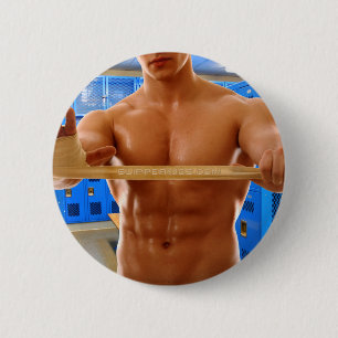 Bóton Redondo 5.08cm Camisa SlipperyJoe do homem musculoso sem abs peit