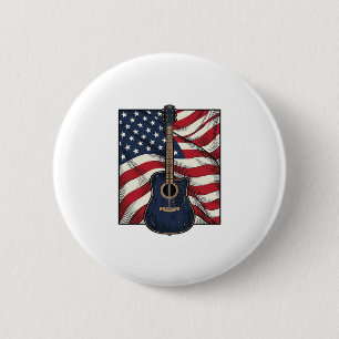 Bóton Redondo 5.08cm Camisa Vetorial da Bandeira Patriótica da Guitarra
