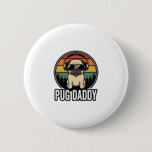Bóton Redondo 5.08cm Camisa Vetorial de Cão Pug Daddy Vintage Sunset De