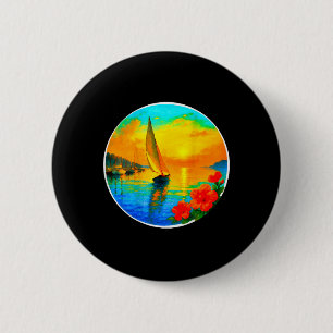Bóton Redondo 5.08cm Camiseta de Amantes de Barcos Náuticos à Vela - Cr