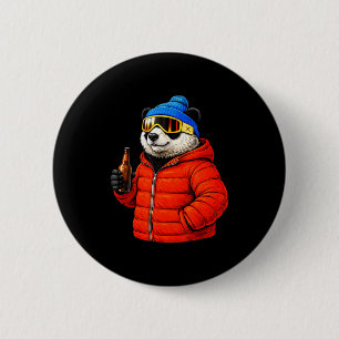 Bóton Redondo 5.08cm Camiseta de esqui após festa de panda com motivos