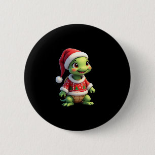 Bóton Redondo 5.08cm Camiseta de Natal da Tartaruga com Chapéu de Papai