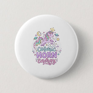 Bóton Redondo 5.08cm Camiseta Gráfica Unicórnio Chifre Cósmico Energia 