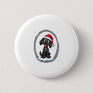 Bóton Redondo 5.08cm Camiseta Preto Labrador Natal Chapéu do Papai Noel