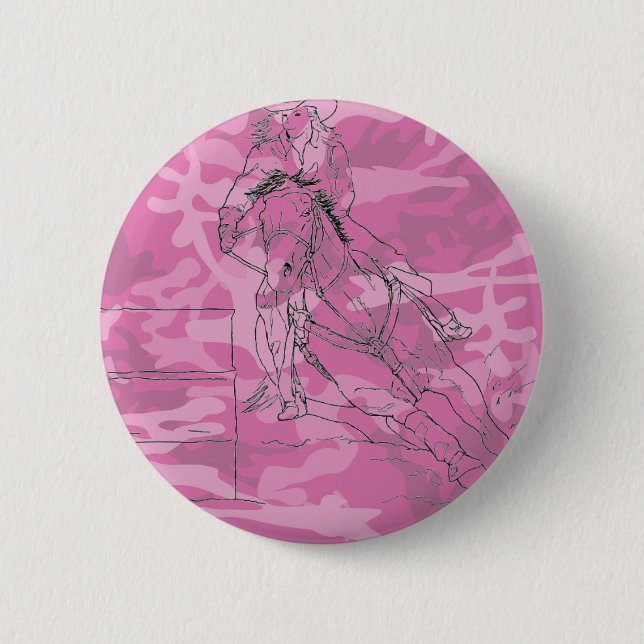 Bóton Redondo 5.08cm Camo Barrel Racer rosa (Frente)