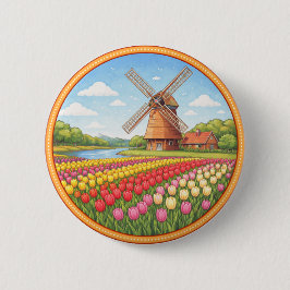 Bóton Redondo 5.08cm Campos de Flores da Holanda