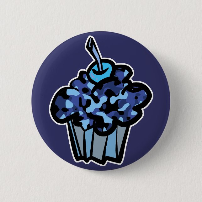 Bóton Redondo 5.08cm camuflagem azul céu cupcake (Frente)