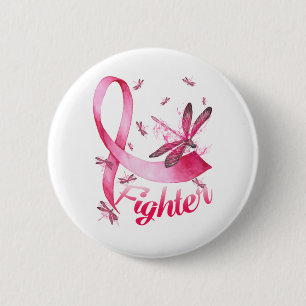 Bóton Redondo 5.08cm Cancer de Fita Rosa de Dragonfly Rosa de Fita